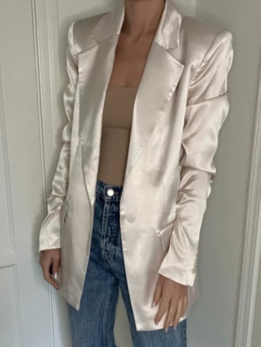 Zara Set 2 pc Matching Satin Effect Blazer and Pants Cream Size XS/S - Picture 11 of 13